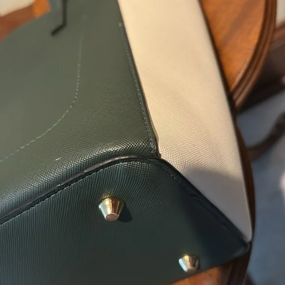 Lovevook color block tote Small tote Saffiano Hunter Green grey cream NWOT - Picture 13 of 17